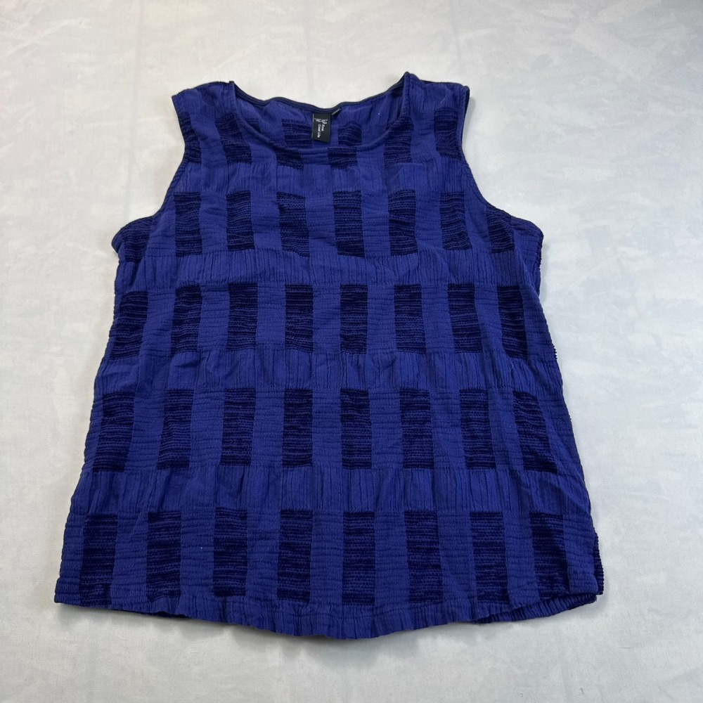 Focus Casual Life Tank Top Womens XL Blue Textured Striped Round Neck Summer